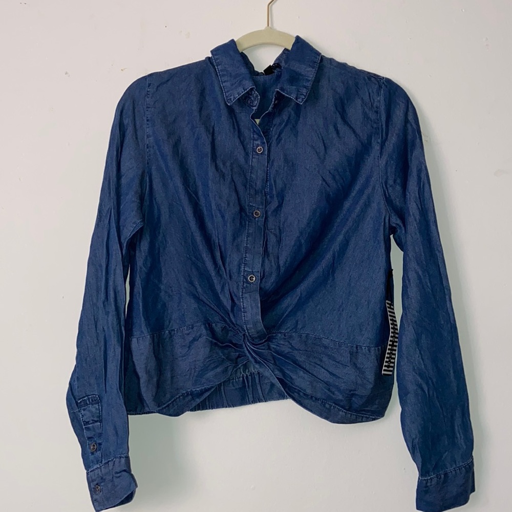 Haute Monde Denim Long Sleeve Crop Top